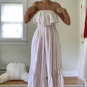 Strapless Jumpsuit with Asymmetrical Hem